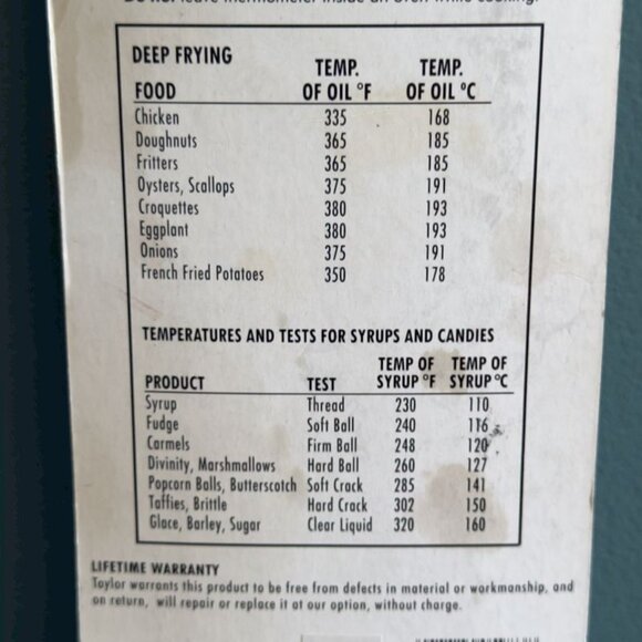 Taylor Classic Candy-Deep Fry Thermometer Stainless Steel Insulated Handle - Picture 7 of 8